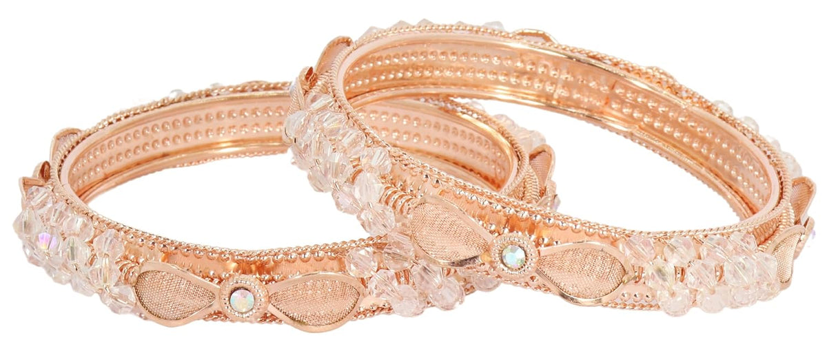 NMII Rose Gold Plated Metal with Stylish Pearls & Zircon Diamond Bangles Kada Set For Women & Girls | Kada For Women Fancy | Elegant Bangles For Wedding, Party, Occasion, Festive- Set of 2