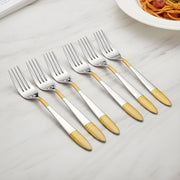 Parage 6 Pieces Stainless Steel 24k Golden Forks Set, 18 cm Long, Premium Cutlery for Home & Kitchen, Luxury Dining Tableware Gift for House Warming,24 Karat Gold Plated Table Forks, Ivory Design