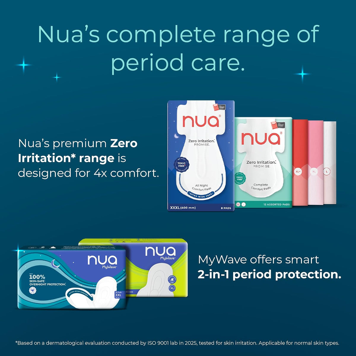 Nua MyWave Night XXL Sanitary Pads for Women | Heavy Flow Period Pads | Super Soft, Rash-Free, Leak-Proof | Super Absorbent | Pack of 28 | Individually Wrapped | 320 mm