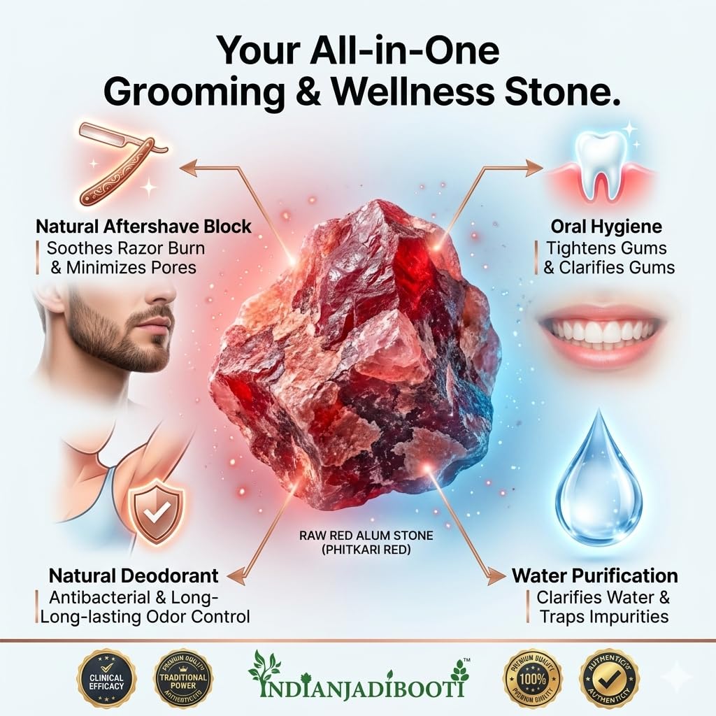IndianJadiBooti Phitkari Alum 250 Grams | Fitkari Red Stone for Face Skin Tightening, Water Purification & Shaving | Red Crystals Alum | Gentle & Effective.