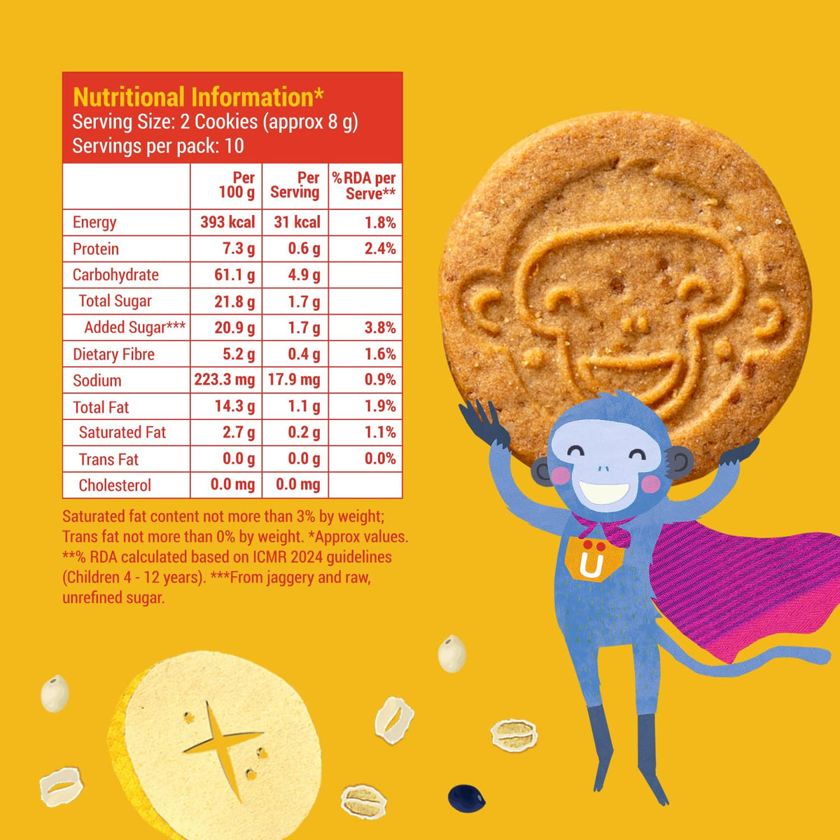 Slurrp Farm Banana Oat Cookies | No Maida No Refined Sugar | Healthy Cookies Made With Multigrain | Perfect for Tiffins, Travel or Snack Time | Pack of 3 x 80g