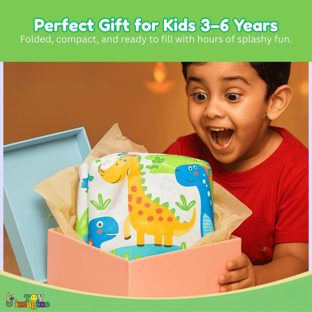 Toy Imagine Swimming Pool for Kids | 3-Ring Baby Bath Tub for Kids 3–6 Years | Portable Inflatable Kiddie Pool Indoor & Outdoor Water Fun | Perfect for Holi & Summer Play Dino Buddies (2 feet)