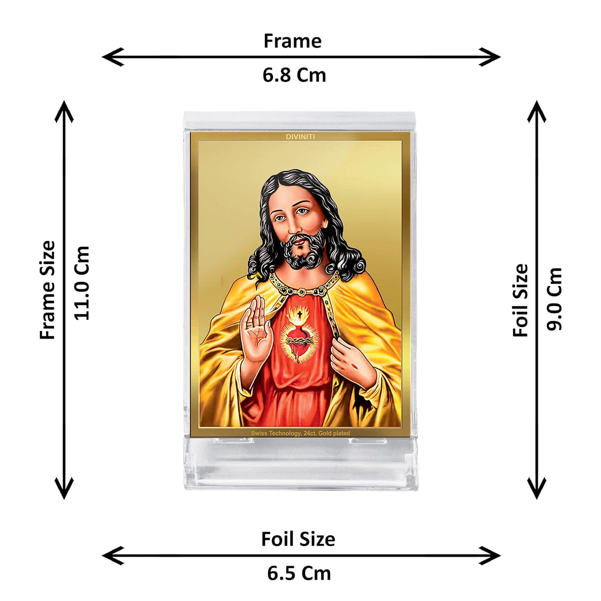DIVINITI 24K Gold Plated Religious Car Dashboard Frame | Premium God Idol Frame for Car, Home Mandir & Office Table | Spiritual Gift, Decorative Showpiece | Jesus Christ