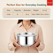 Parage Tri-Bond Stainless Steel Tope with Lid 2 Litre | Heavy Container Triply Bottom Patila, Bhagona/Bhigona | Gas & Induction Compatible | Steel Cooking Pot for Tea, Milk, Dal & Kitchen Daily Use