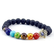 Shining Diva Fashion Natural Lava Stones Seven Chakra Evil Eye Charm Bracelet for Men (9373b)