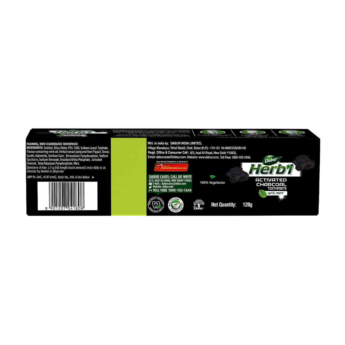 DABUR Herb'L Activated Charcoal Toothpaste 120gm (Pack of 1)|Whitening Black Gel Toothpaste|Fluoride Free|Fights Plaque & Extrinsic Stains|With Power of Mint|Cool & Refreshing Mouth Experience