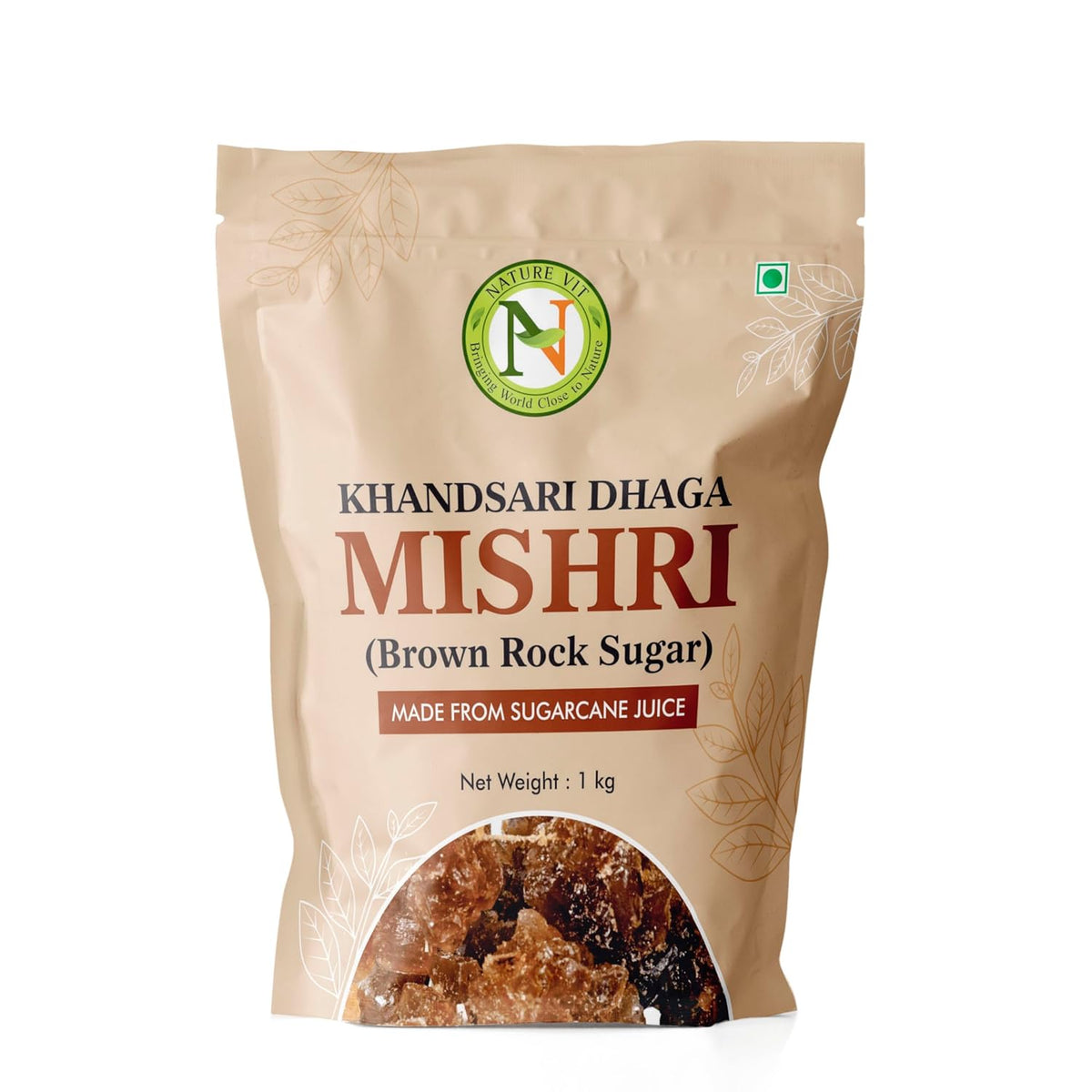 NatureVit Khandsari Dhaga Mishri 1 Kg | Pure Threaded Rock Sugar | Traditional Brown Mishri Candy for Pooja & Wellness