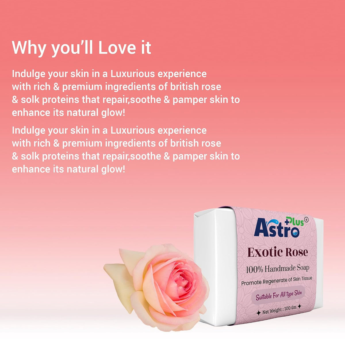 Astro Plus+ Rose Soap Homemade Natural Soap At Home For Your Healthy Skin Use For Deep Cleansing & Glowing Skin (1 pieces)