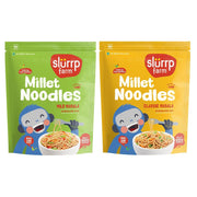 Slurrp Farm No Maida Hakka Noodles, Not Fried, No MSG, Classic Millet and Mild Millet Noodles Combo, Pack of 2, 192g Each