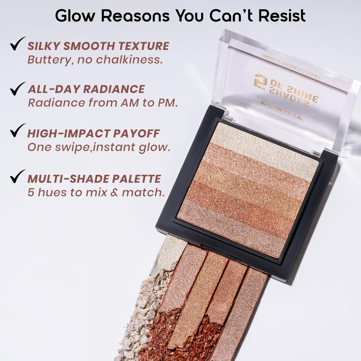 INSIGHT 5 Shades of Shine Brick Highlighter - Dubai Bling |Smooth, Blendable Texture & Radiant Finish | Travel-Friendly Makeup Palette| 12 g