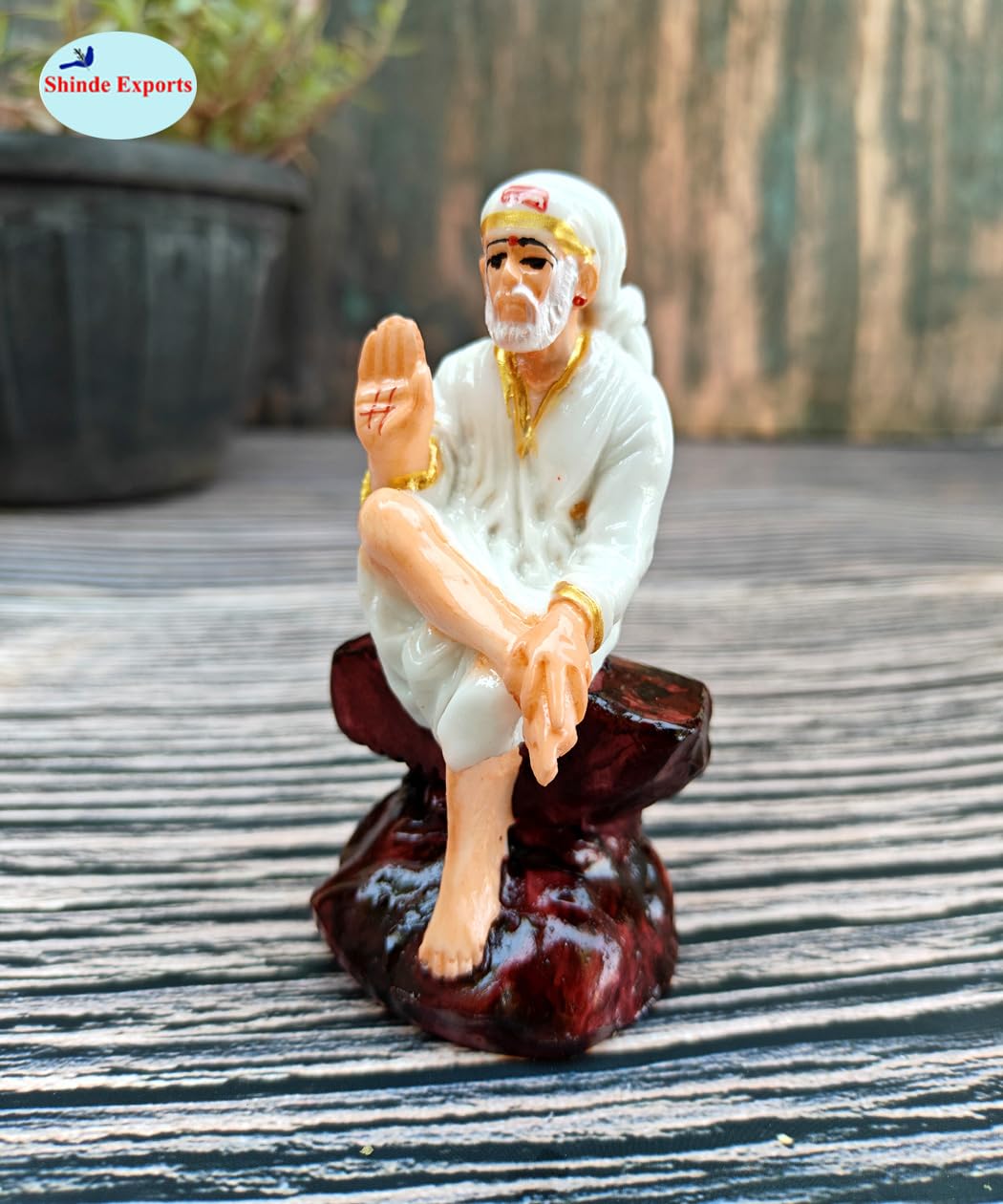 SHINDE EXPORTS shirdi saibaba Marble Idol Statue murti Home Murty for car Dashboard for Pooja Room (4 inches)
