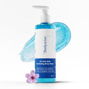 Be Bodywise 5% AHA BHA De-Tan Exfoliating Body Wash (Flora Fragrance) 250ml | For Body Acne & Strawberry Skin | 3% Lactic Acid, 1% Glycolic Acid, 1% Salicylic Acid | Paraben Free, Non-Drying