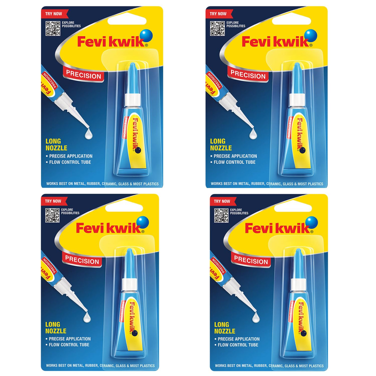 Pidilite Fevikwik Precision 3G | All Purpose Instant Glue For Accurate Repair | Longer Nozzle And Flow Control Tube | Ideal For Metal, Rubber, Ceramic, Glass | Pack Of 4