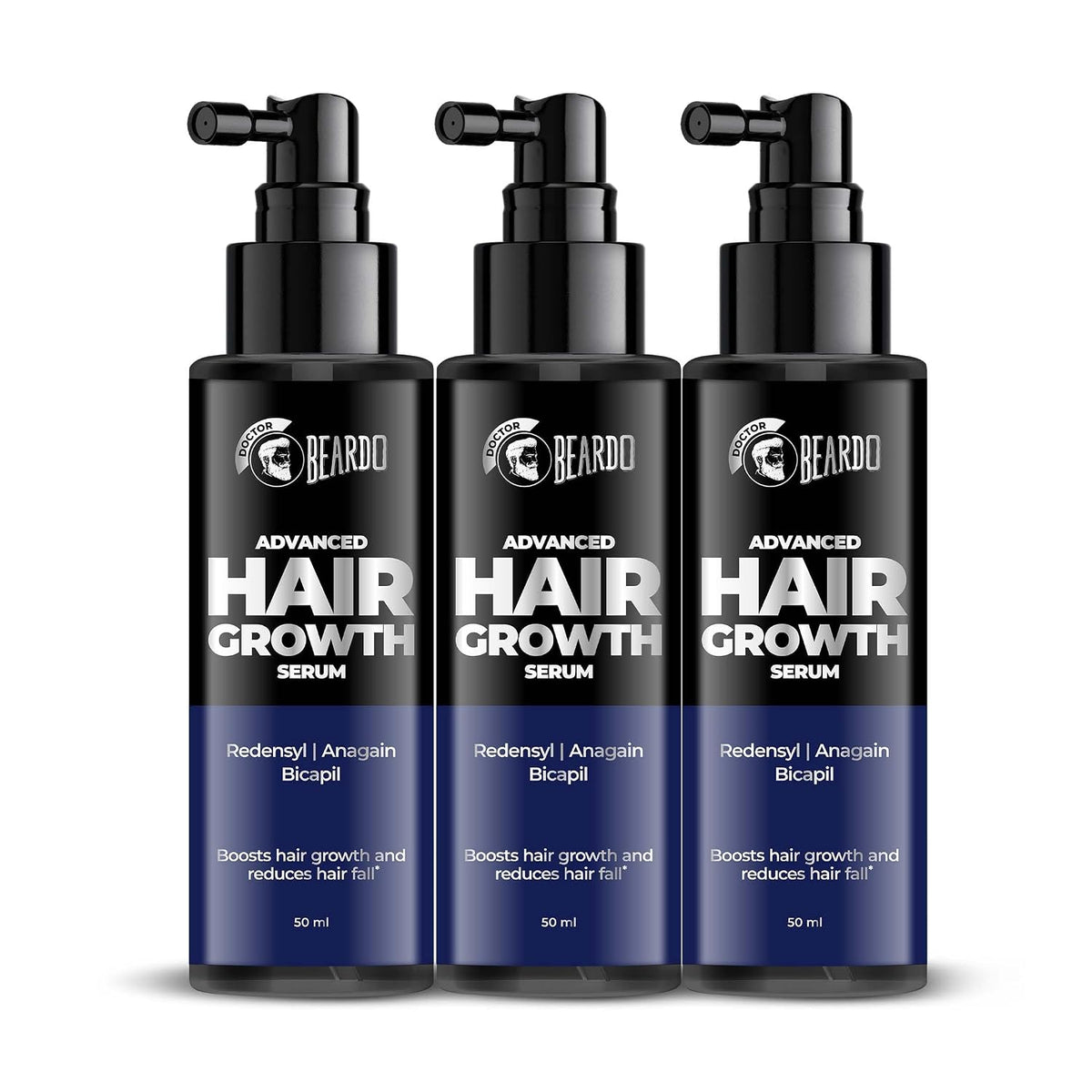 BEARDO Dr. Advanced Hair Growth Serum For Men, (50 Ml X 3)| Contains 3% Redensyl, 3% Baicapil, Rosemary | Stimulates Hair Growth, Increase Hair Density & Thickens Hair | Lightweight And Non-Sticky