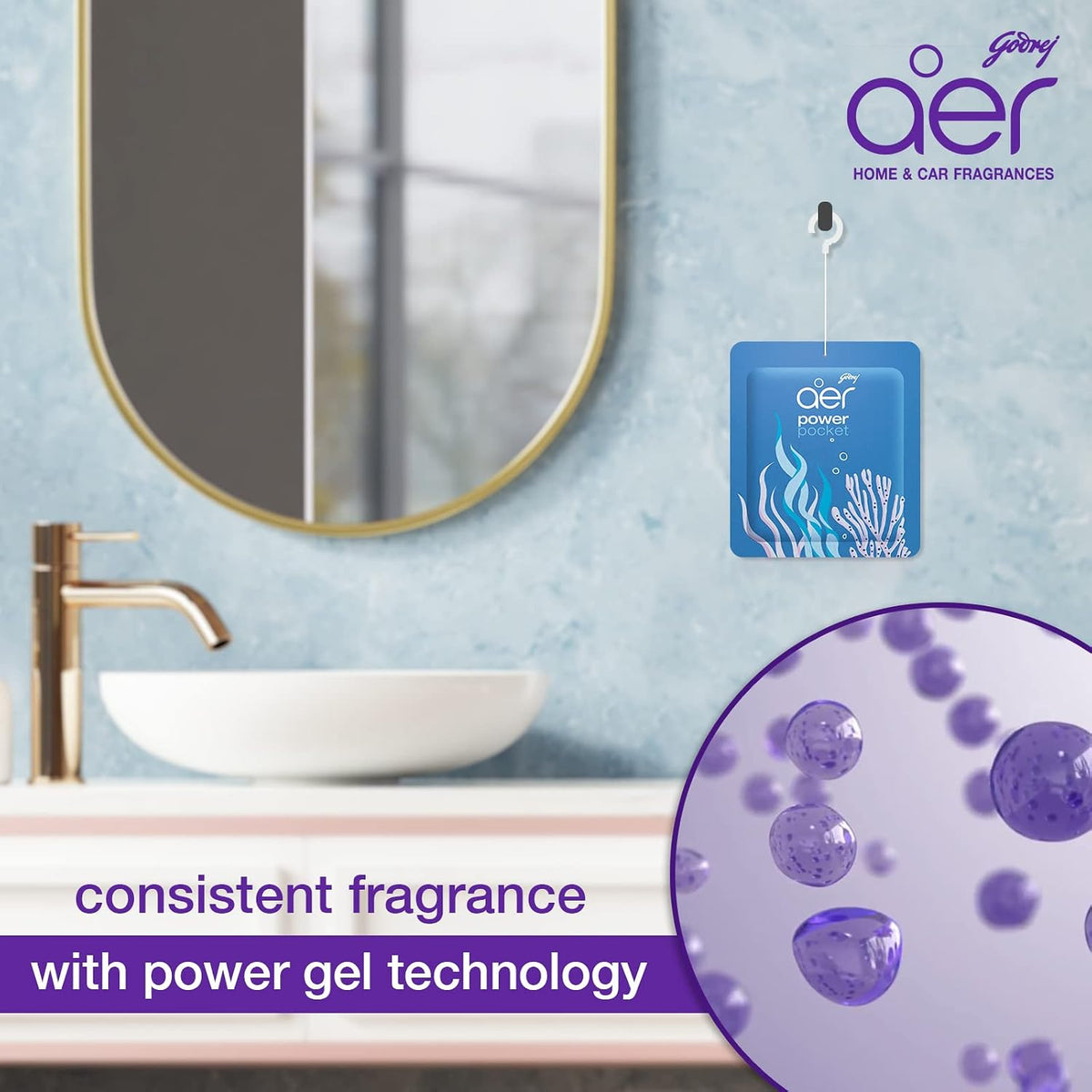 Godrej aer Power Pocket Bathroom Gel Freshener Assorted Pack of 6 (30G) | Lasts Up to 30 Days