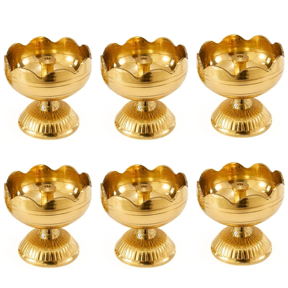 DSH Brass Diya Pure Brass Traditional Oil Puja Lamp for Temple, Mandir, Festival Decoration, Home Decor & Diwali Gift (Flower Bloom, Set of 6)