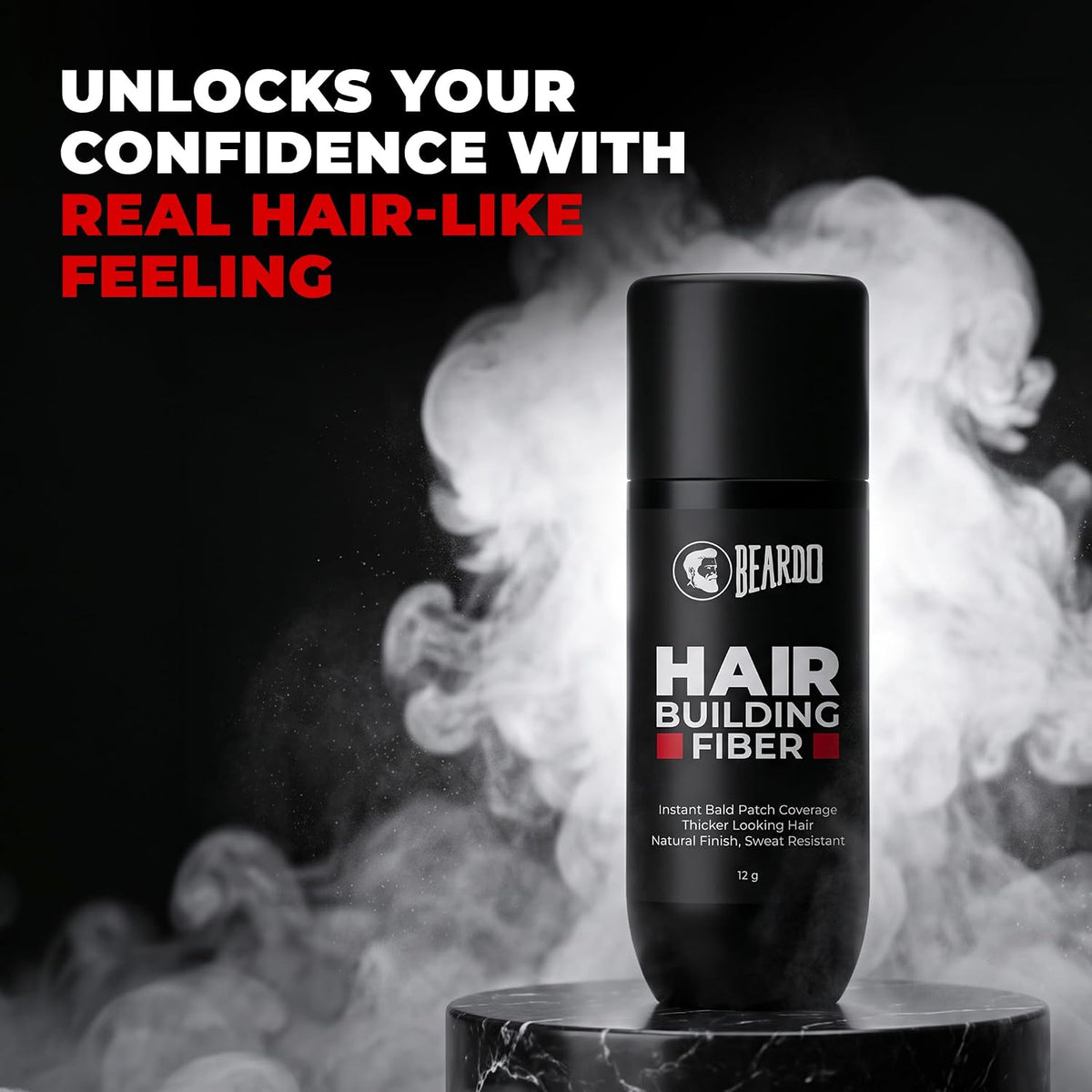 Beardo Hair Building Fiber for Men (12g) | Instant Hair Thickening & Bald Spot Coverage | Natural Salts & Iron Oxides | Sweat, Wind & Rain Resistant | Hyper-realistic hair-like texture | Black