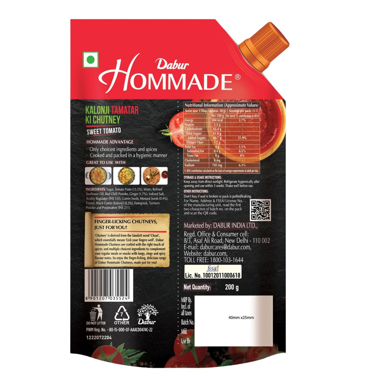 Dabur Hommade Kalonji Tamatar Ki Chutney,200g