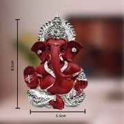 DIVINITI 999 Silver Plated Ganesh Idol for Office Desk Puja Room God Ganesha Idol for Home Decor Ganpati for Gift 3.5 inches (8.89 x 5.08 cm) (Mukut Silver red), Religious