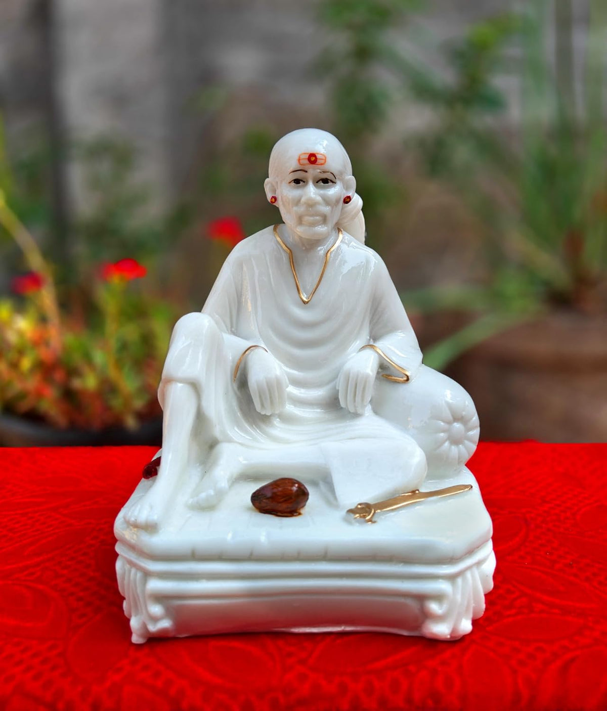 SHINDE EXPORTS Shirdi Saibaba Big Size dwarkamai Marble Idol for Pooja Room Statue for Home Worship Baba 6.5 inches murti