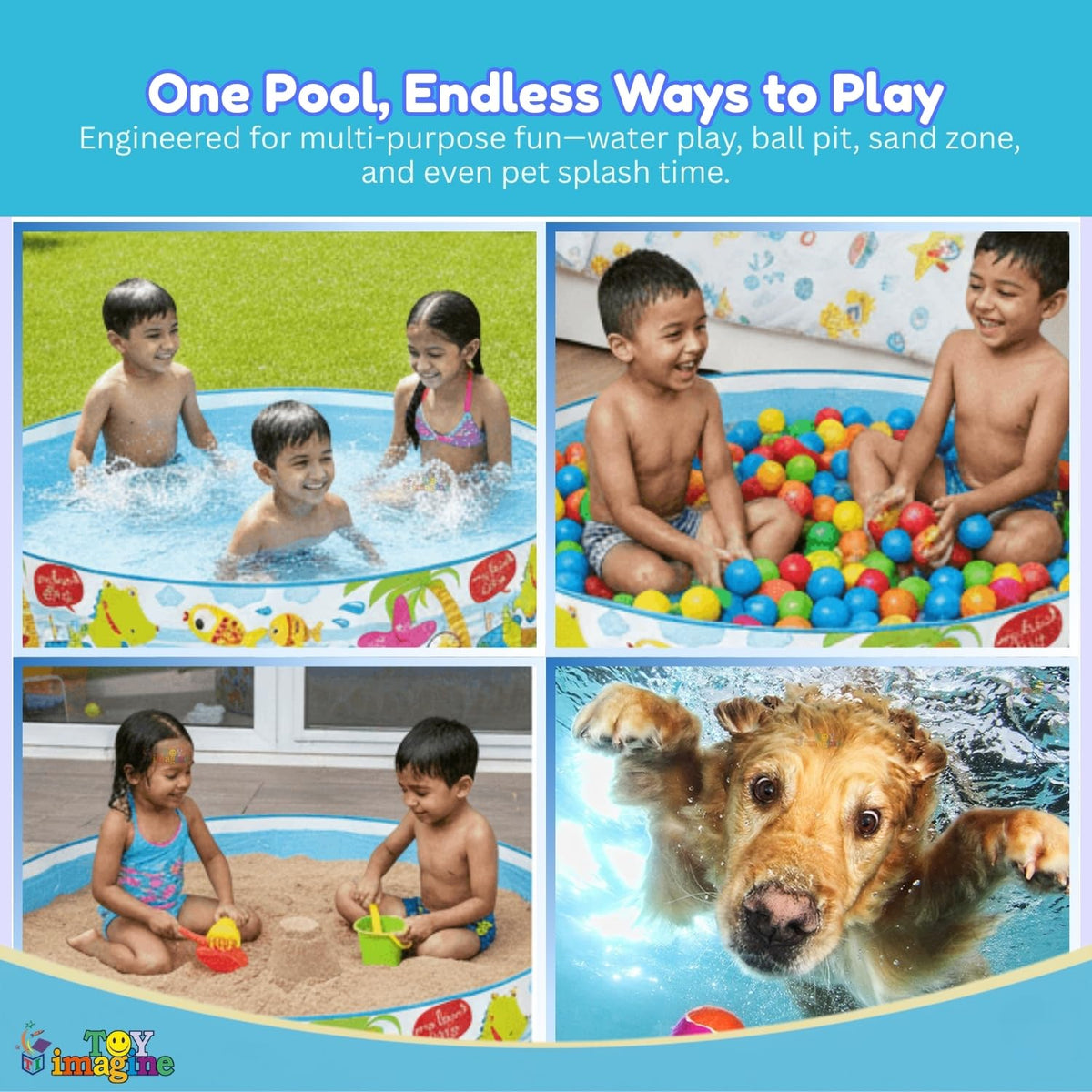 Toy Imagine 6 ft Kids Non Air Swimming Pool – Large Outdoor Snapset Pool for Kids | Foldable Portable Garden Water Pool | No Air Pump Required | Summer Pool for 1–10 Years