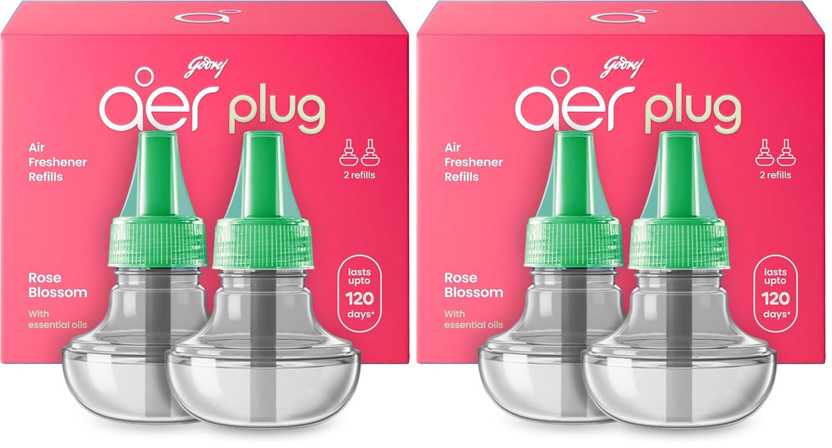 Godrej aer Plug Electric Air Freshener 2 Refills (20ml each) | Rose Blossom | Lasts up to 120 days (Pack of 2)