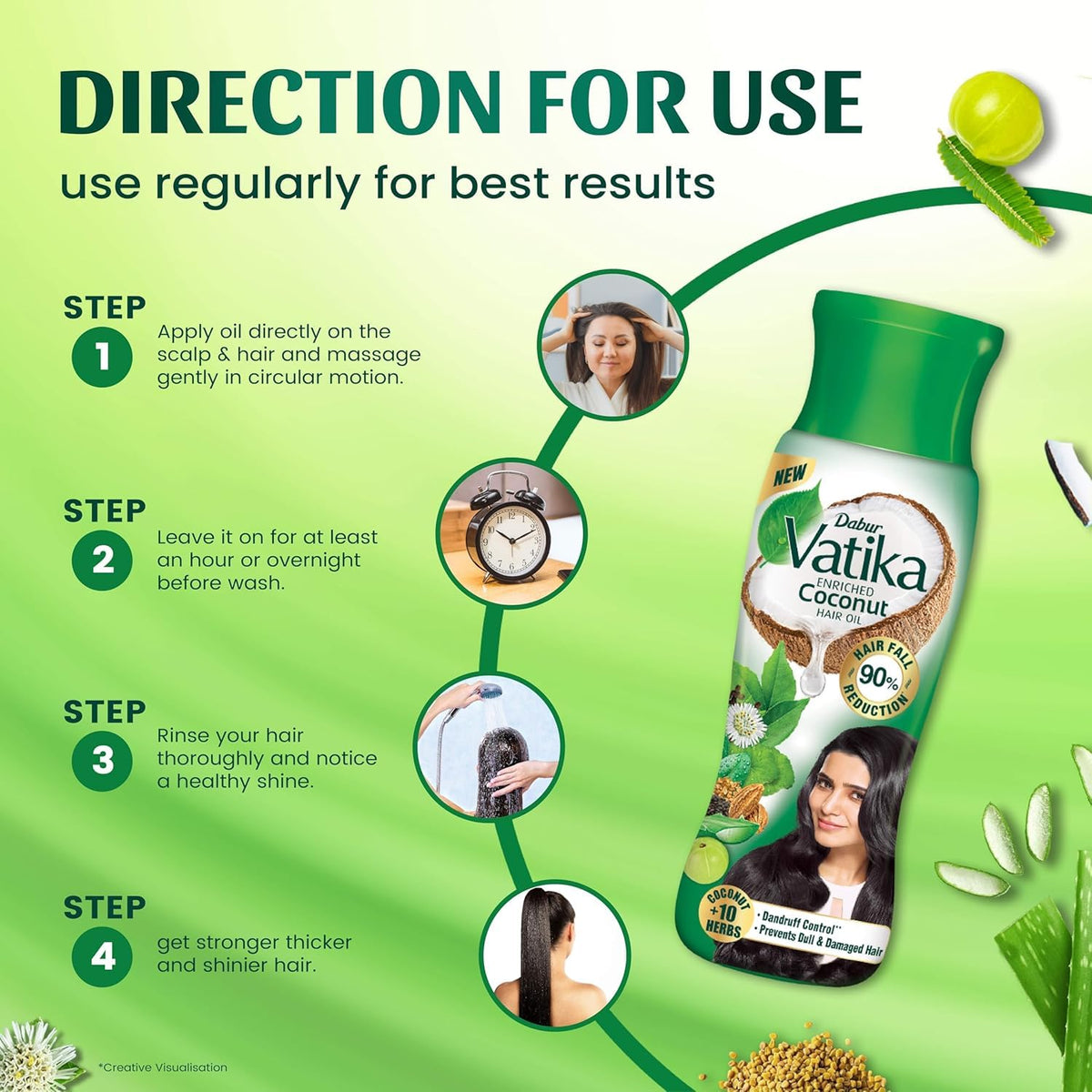 Dabur Vatika Enriched Coconut Hair Oil - 405 ml | For Strong, Thick & Shiny Hair | Good for Scalp Health | Enriched with 10 Herbs
