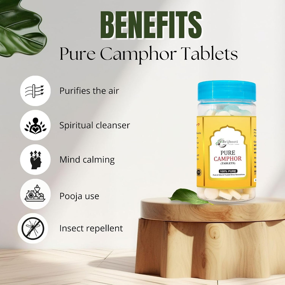 Brijbooti Pure Camphor Tablets 100g | Kapoor for Pooja | camphor tablets for diffuser | kapoor tablets with Refreshing Fragrance | No Residue