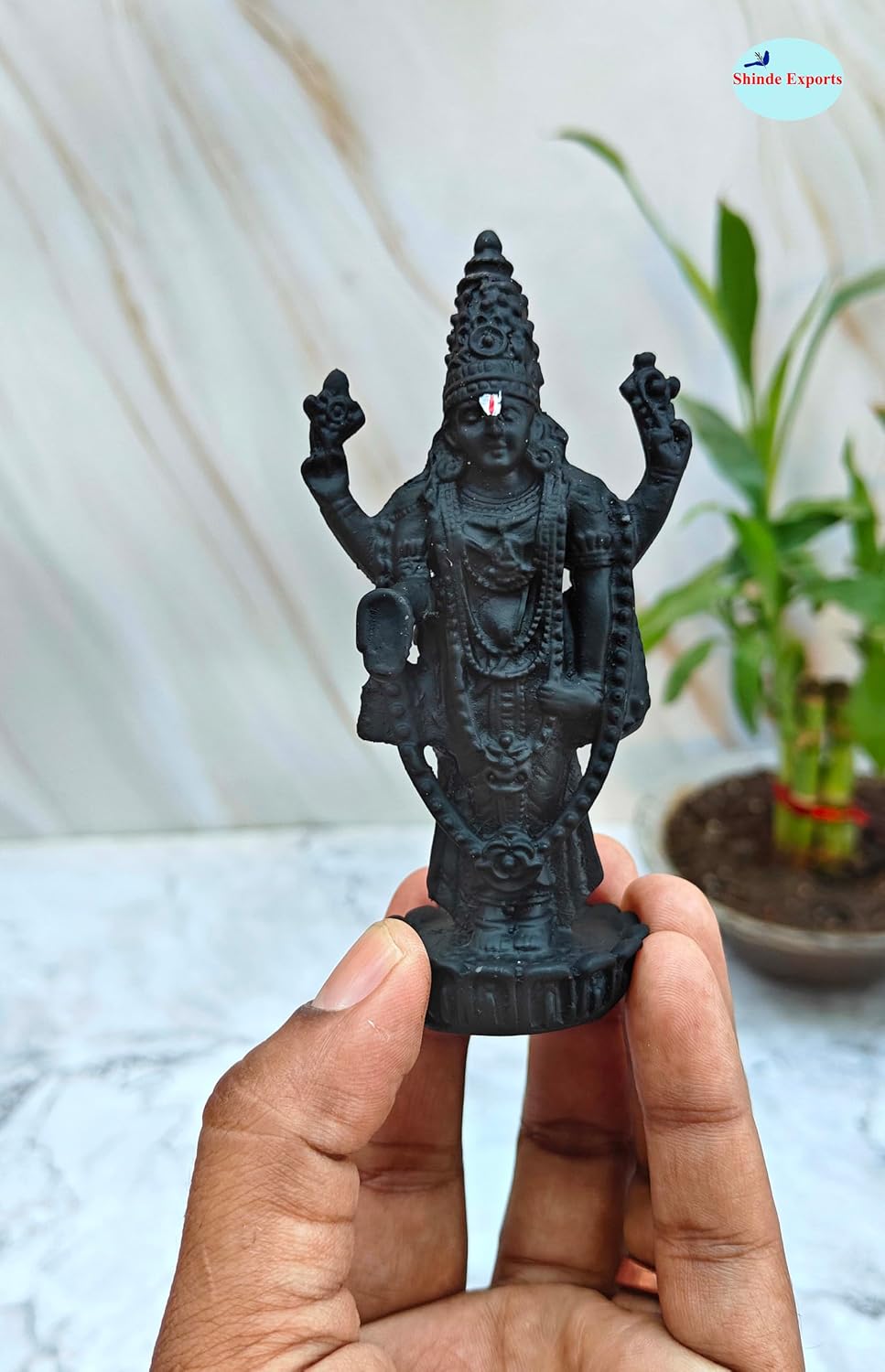 SHINDE EXPORTS Govinda Idol for car Dashboard/Balaji murti for car/tirupati Balaji murti/Balaji Vishu Statue for Pooja Room (Black)