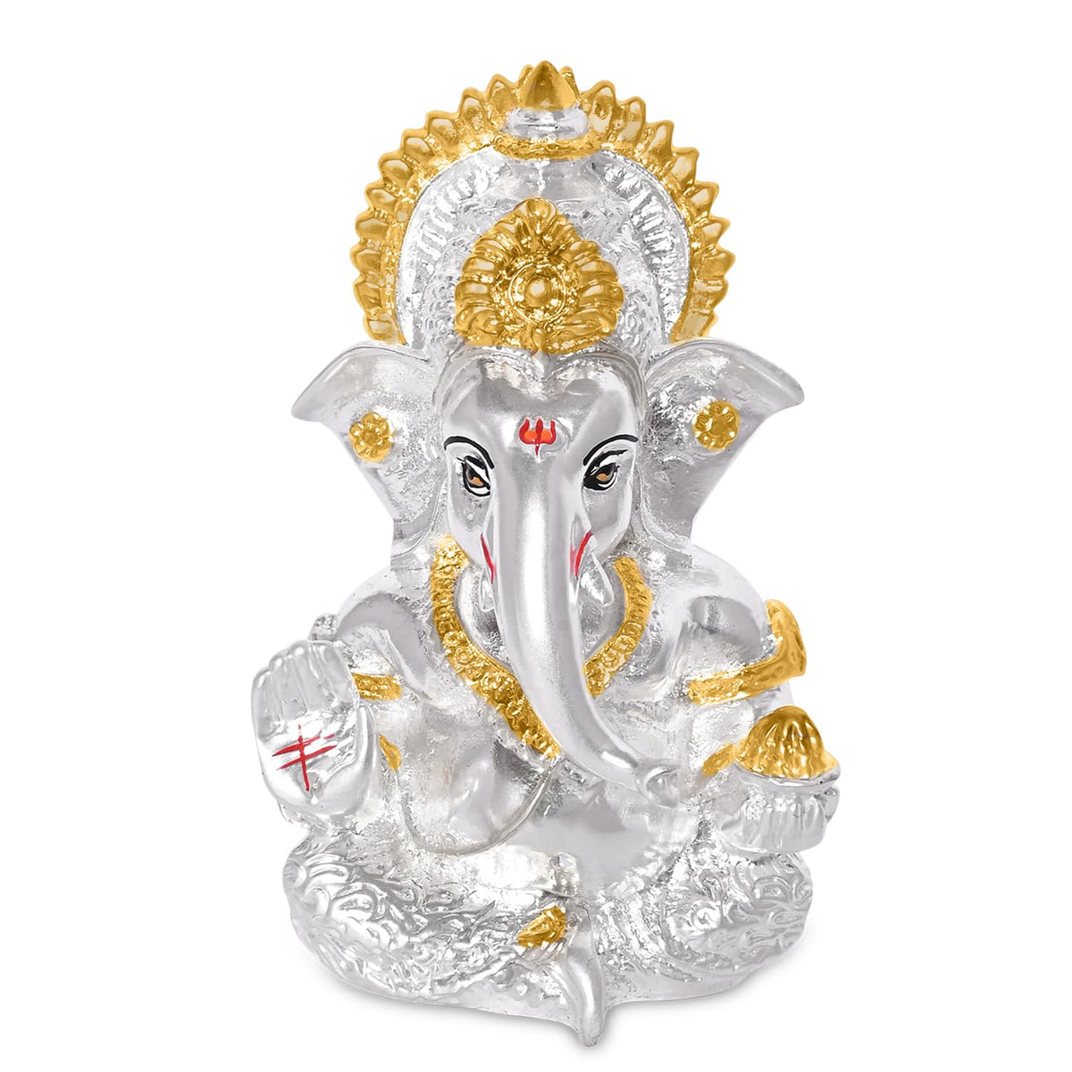 DIVINITI 999 Silver Plated Lord Ganesha Idol for Car Dashboard, Tabletop|Ganesh Statue for Good Luck and Success|Ganpati Murti for Home Decor Mandir, Office Desk Puja Gift Silver & Gold (8.4x4.2cm)