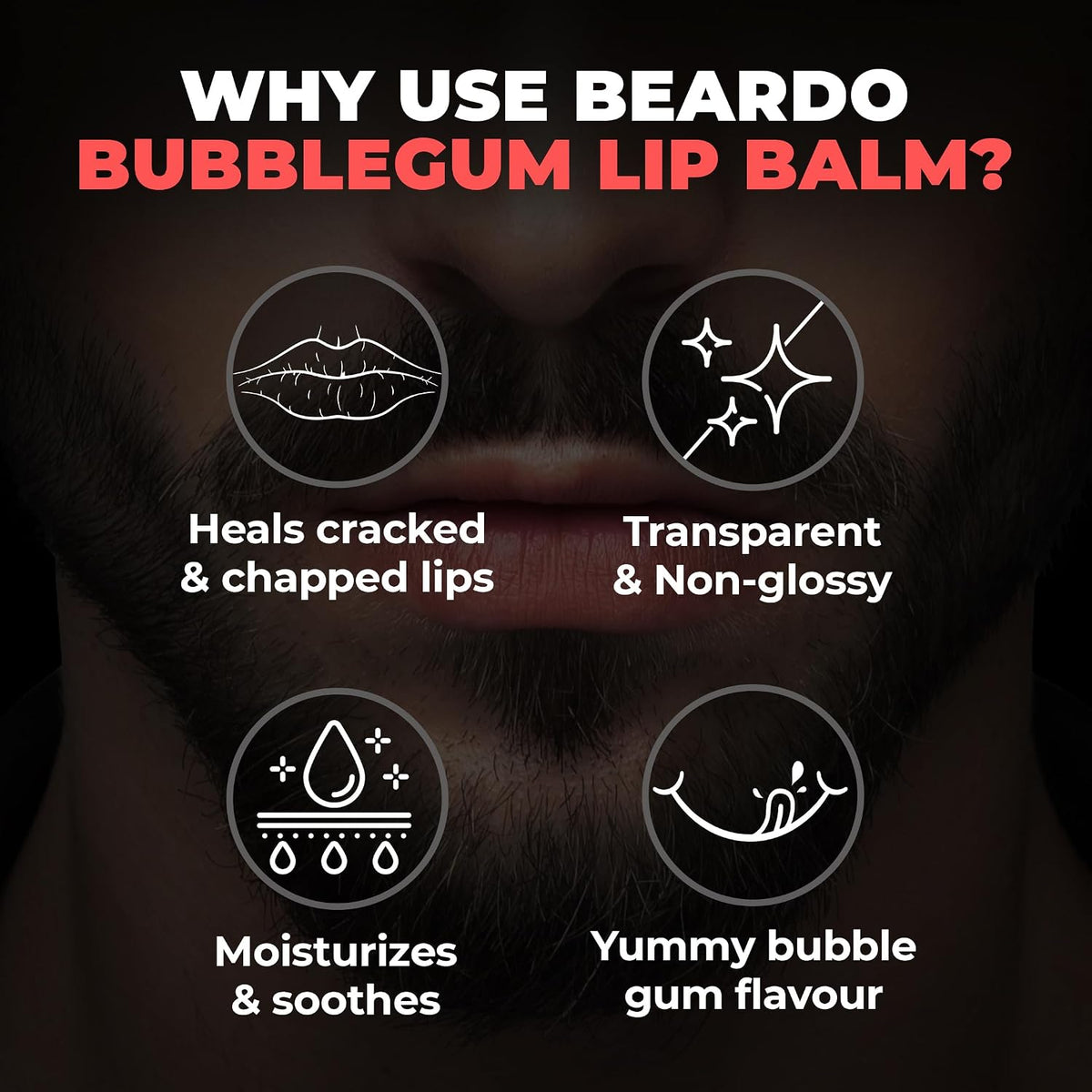 Beardo Bubblegum Non Tinted Lip Balm for Men, 7g | Lip Care For Soft Kissable Lips | Lip Mask For Dry, Cracked and Chapped lips | Repair & Protection