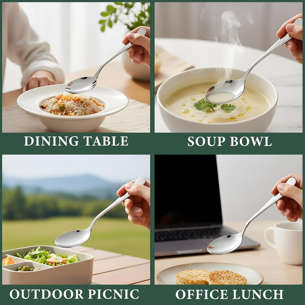 Parage 6 Pieces Stainless Steel Table Spoons Set with Round Edge, 18.5 cm, Tableware, Set of 6, Silver