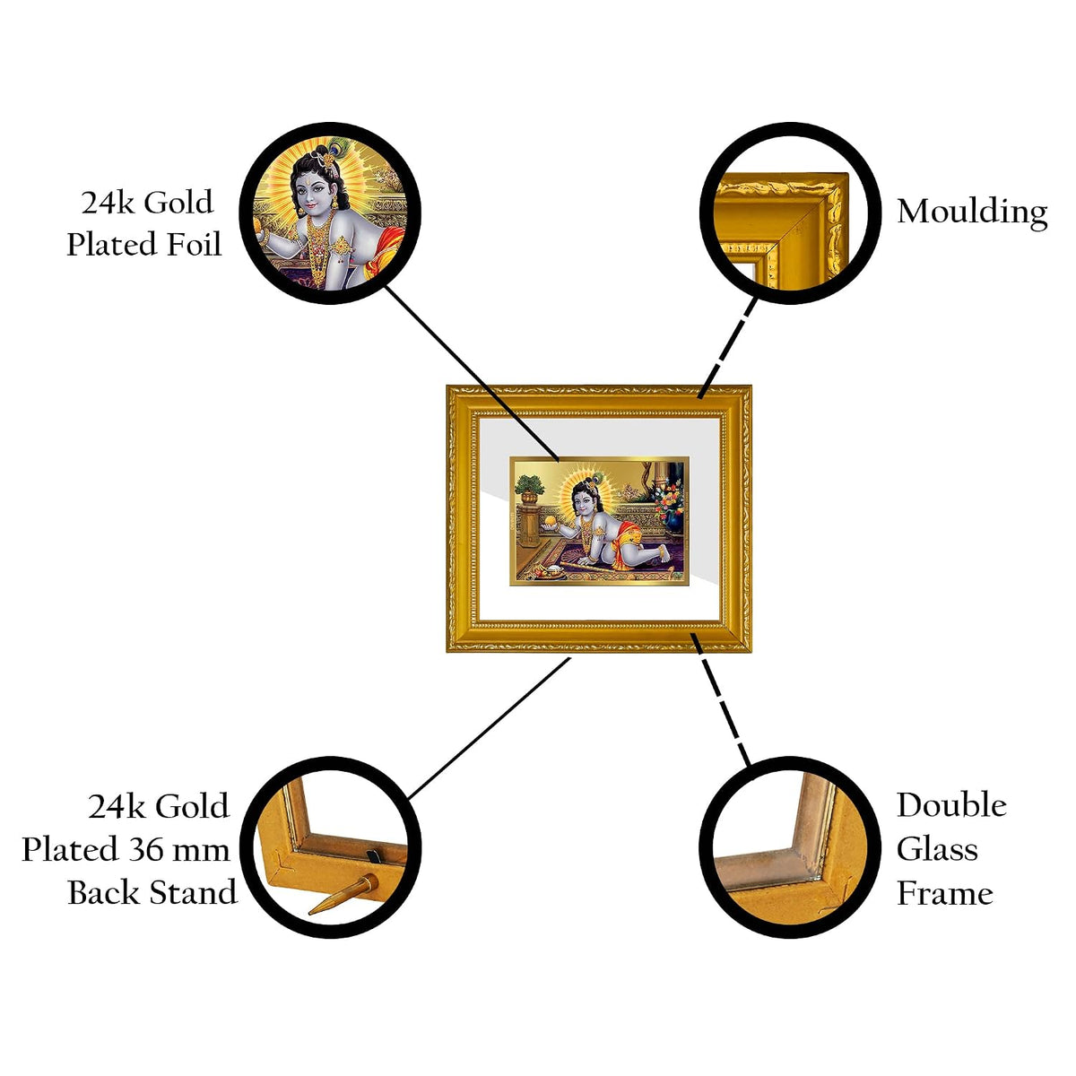 Diviniti Laddu Gopal Gold Plated Wall Photo Frame, Table Décor| DG Frame 101 Size 1 and 24K Gold Plated Foil| Religious Photo Frame Idol For Pooja, Gifts Items (13.5 CM X 15.5 CM)