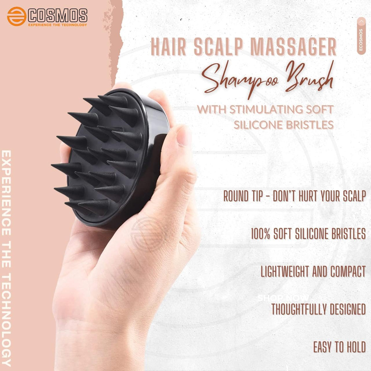 E-COSMOS® Hair Scalp Massager Shampoo Brush with Soft Silicone Bristles Kitchen for Anti Dandruff Removal Head Massager Prevents Hair loss for Men, Women (BLACK)
