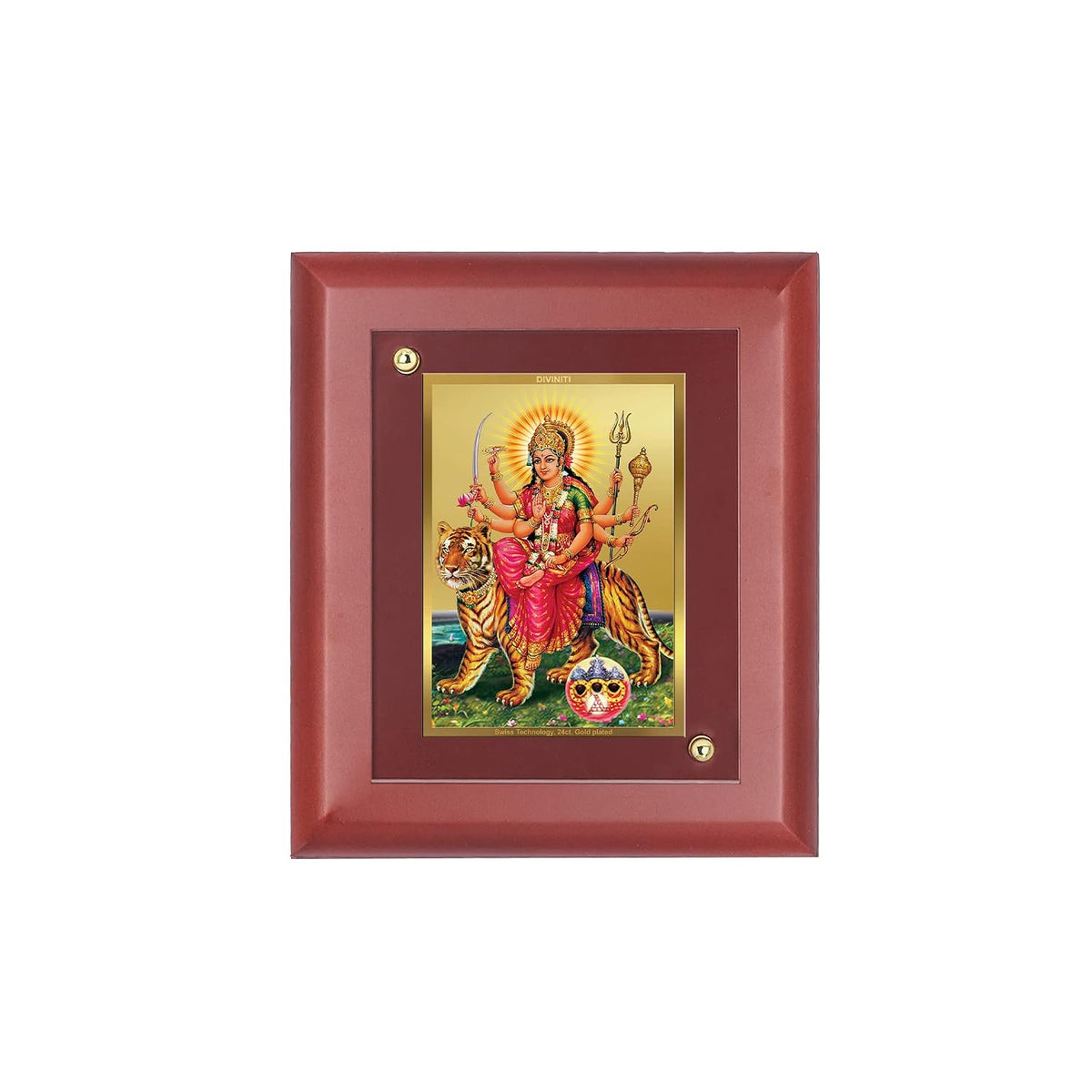 DIVINITI 24K Gold Plated Maa Durga Photo Frame | Premium Religious Gift & Spiritual Home Decor | MDF Gold Foil Frame for Pooja Room, Mandir, Wall & Gifting | 16 x 13.5 CM