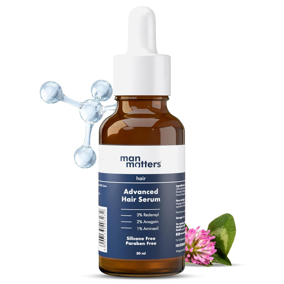 Man Matters Advanced Hair Serum 30ml | 23% actives (3% Redensyl, 2% Anagain & 1% Aminexil, Rosemary Leaf Extract) | Reactivates Hair Cells, Improves Density & Promotes Growth | Paraben Free