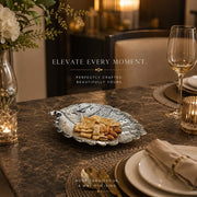 Diviniti Silver Plated Leaf Decorative Tray | Multipurpose Serving & Display Tray for Home Décor, Coffee Table, Dining Table, Vanity & Gifting | Luxury Metal Leaf Platter