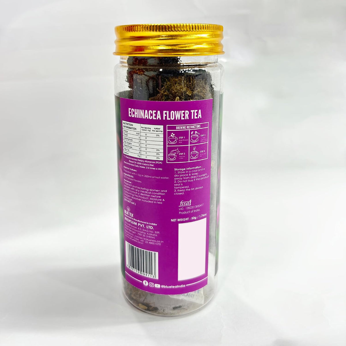 BLUE TEA - Echinacea (Cone) Flower - 100g - 100 Cups (Pack Of 2) | IMMUNITY BOOSTER | Flower Based - Herbal Tea - Caffeine Free - No Preservatives | Pet Jar Packaging
