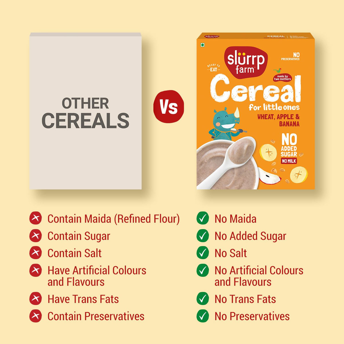 Slurrp Farm No Added Sugar Instant Wheat Apple & Banana Cereal | No Milk No Preservatives | 300g