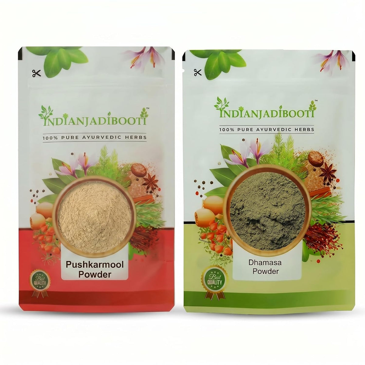 IndianJadiBooti Elite Respiratory Vitality Bundle: Dhamasa & Pushkarmool Powder – Promotes Optimal Lung Function, Systemic Defense & Cellular Resilience – 250gm Each