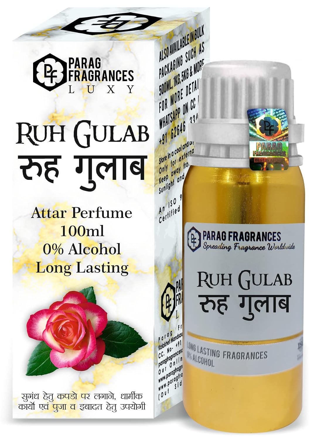 Parag Fragrances 100ml Natural, Long Lasting, Alcohol Free Attar (Ruh Gulab)