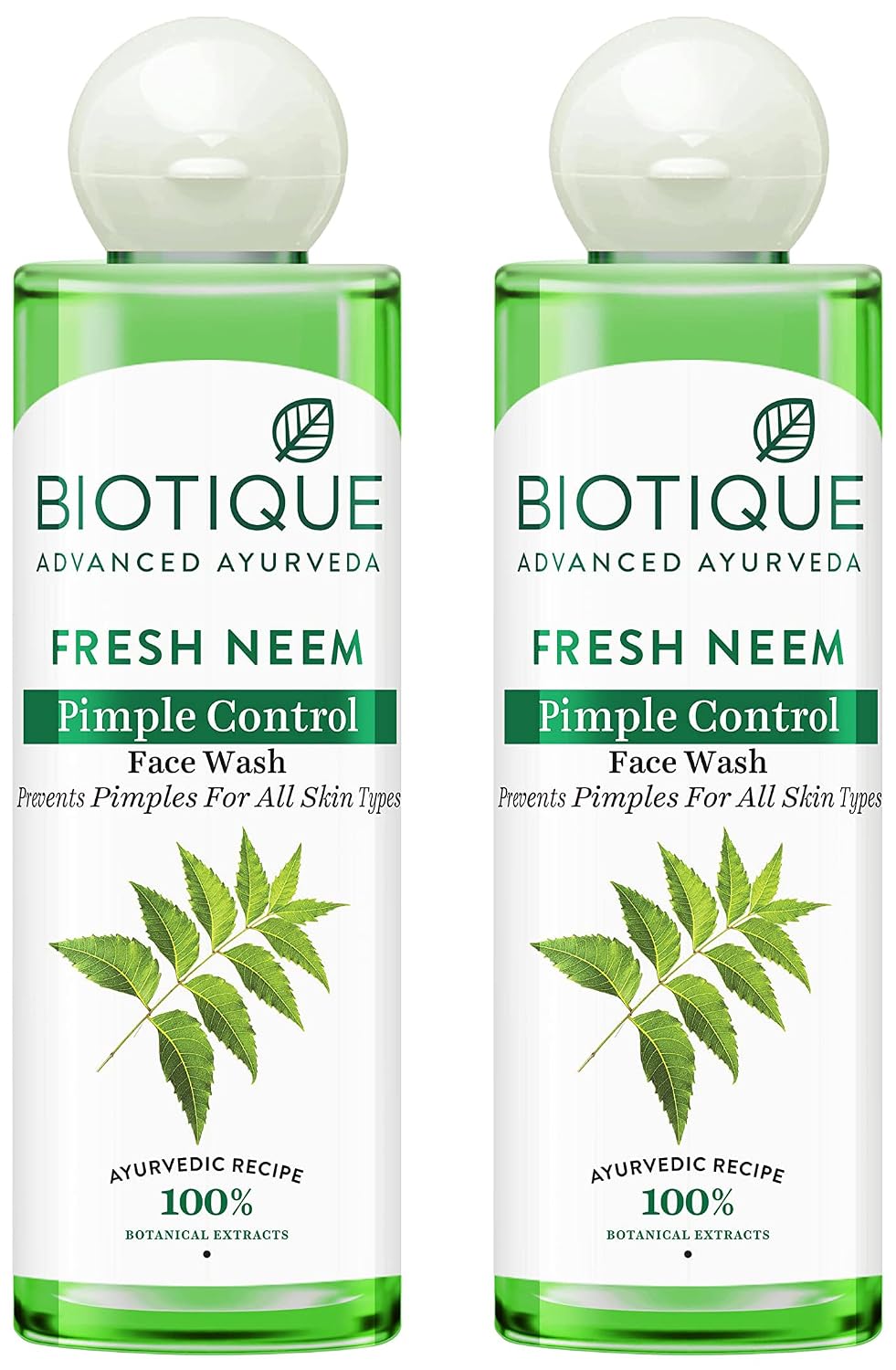 Biotique Fresh Neem Pimple Control Face Wash| Ayurvedic and Organically Pure| Prevents Pimples |100% Botanical Extracts| Suitable for All Skin Types | 200mL (Pack of 2)