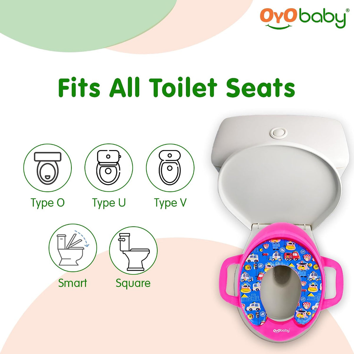 OYO BABY Cushioned Baby Potty Training Seat | Portable Toilet Seat for Child 1 + Years | Soft & Comfortable Potty Seat with Handles | Easy to Clean | Toddler Toilet Seat