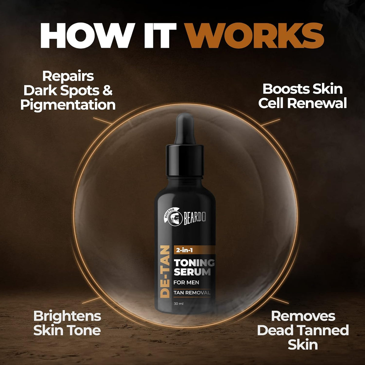 Beardo 2-in-1 Detan Serum + Toner For Men, 30ml | Face Serum For Men | De tan Serum with AHA & Plant Collagen | Brightens Complexion, Removes Dead Skin
