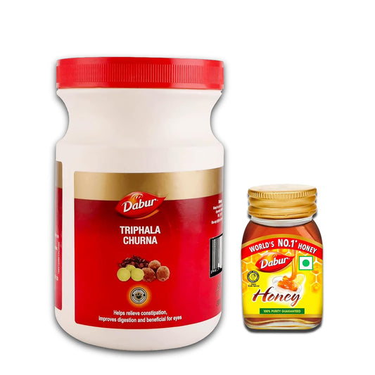 Dabur Triphala Churna Powder, Eases Constipation, Acidity and Gas, 500g with Honey, 100g