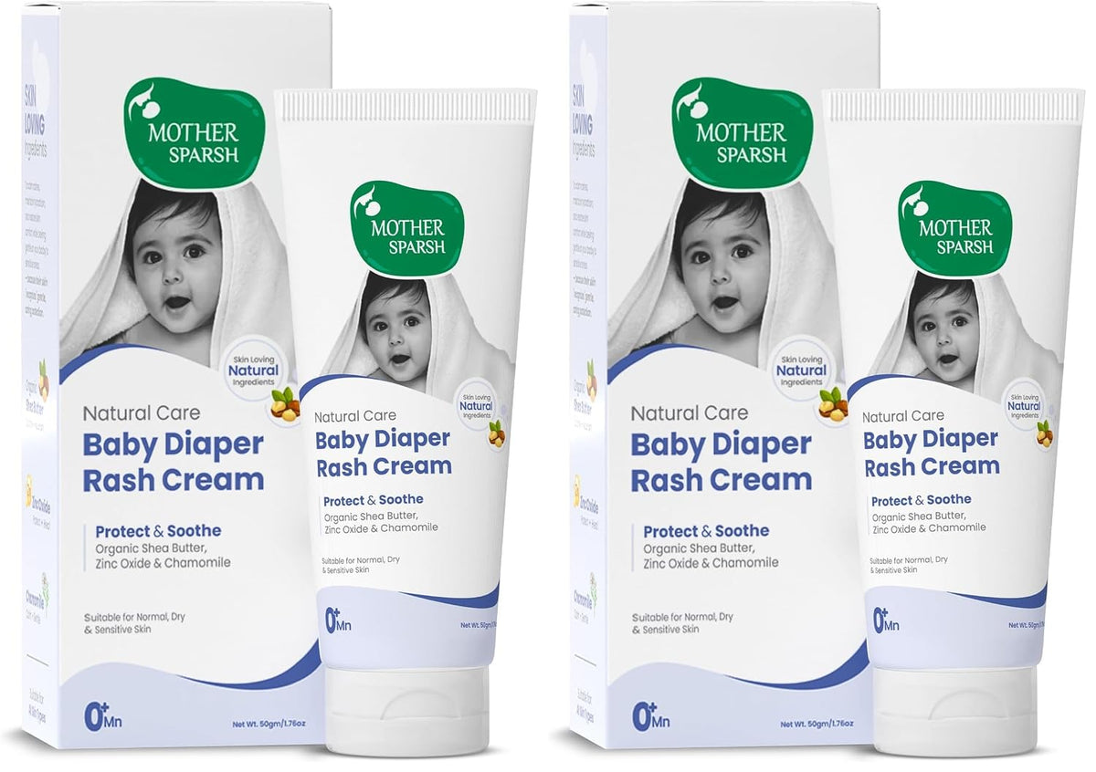 Mother Sparsh Natural Care Baby Diaper Rash Cream-50g | Diaper Rash Cream for Babies with Chamomile, Shea Butter & Zinc Oxide | Protects & Soothes Newborn Sensitive Skin (Pack of 2)