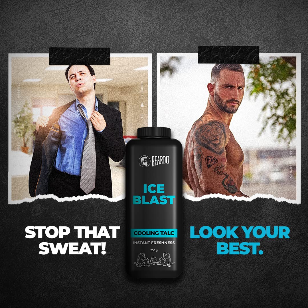 Beardo Ice Blast Talc powder for men | INSTANT ICY COOLING Talcum Powder Men | Combat heat with Menthol 250g