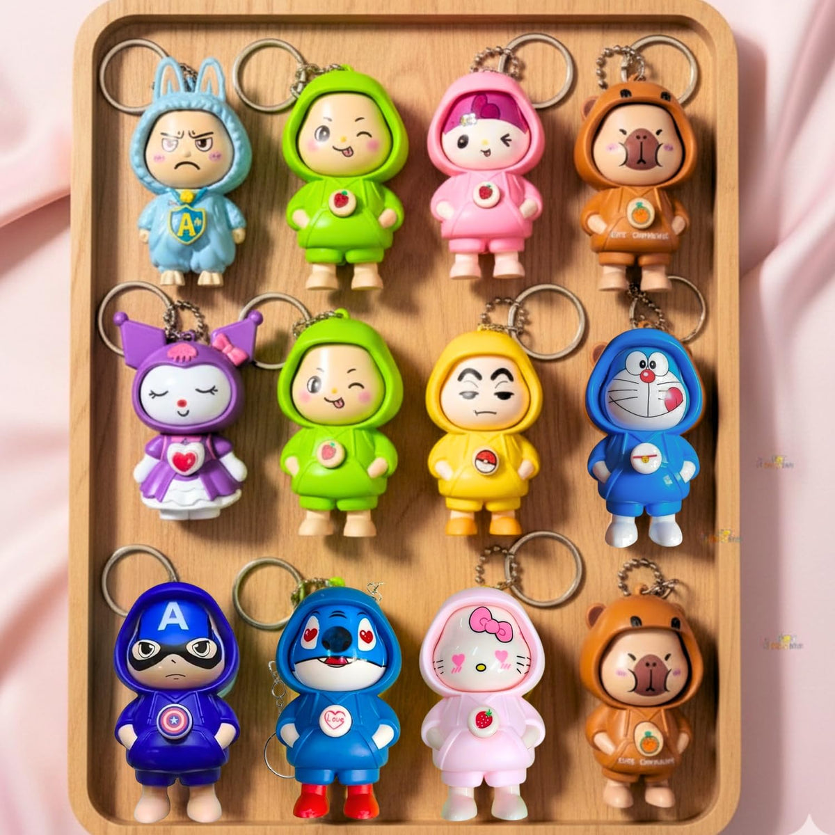 Toy Imagine Face Changing Cartoon Keychains for Kids, Pack of 12