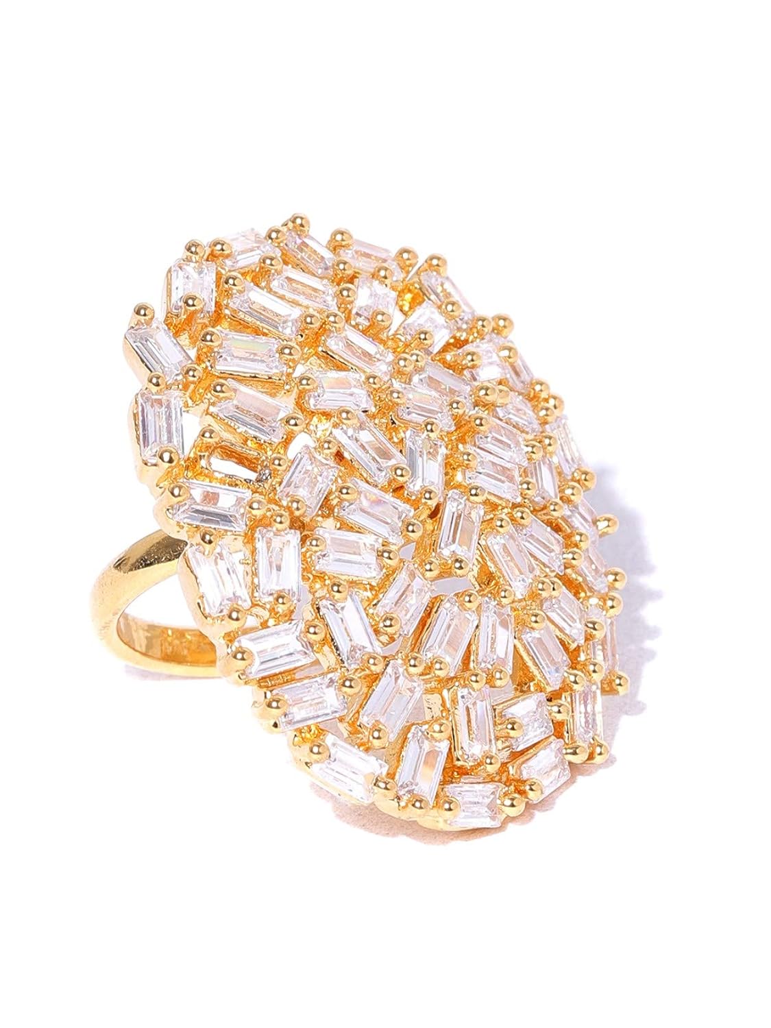 Priyaasi Sparkling GoldPlated Oval Shaped American Diamond Ring For Women And Girls