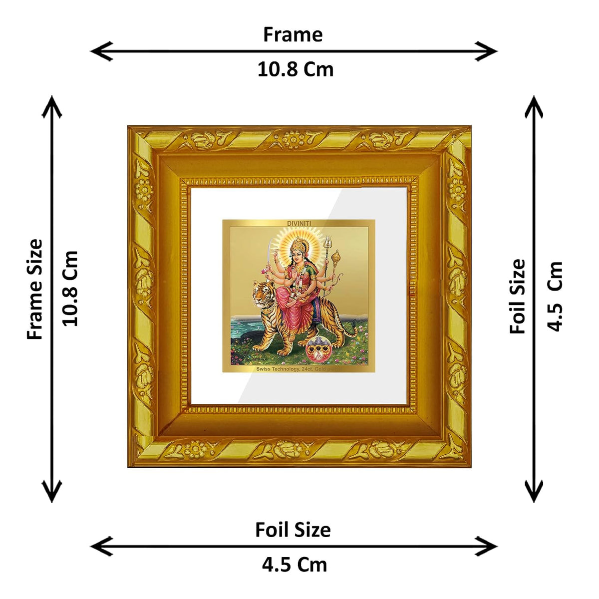 DIVINITI 24K Gold Plated Foil Durga Gold Plated Wall Photo Frame, Table Décor and Religious Photo Frame Idol For Pooja, Gifts Items DG Frame 103 Size 1A (10.8x10.8 CM)